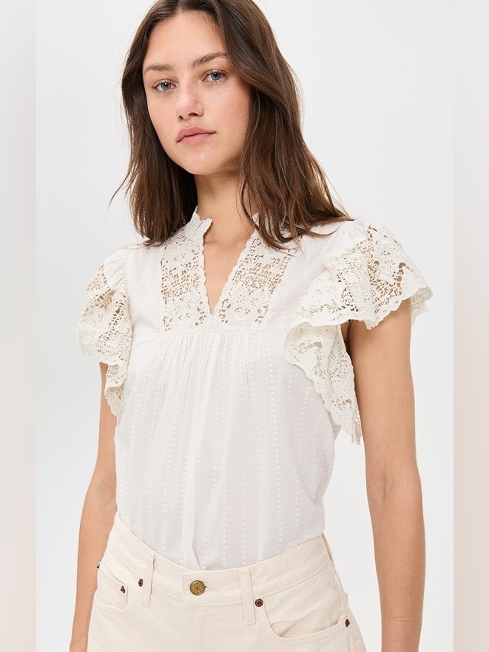 Jolie Ivory Lace Flutter Sleeve Blouse